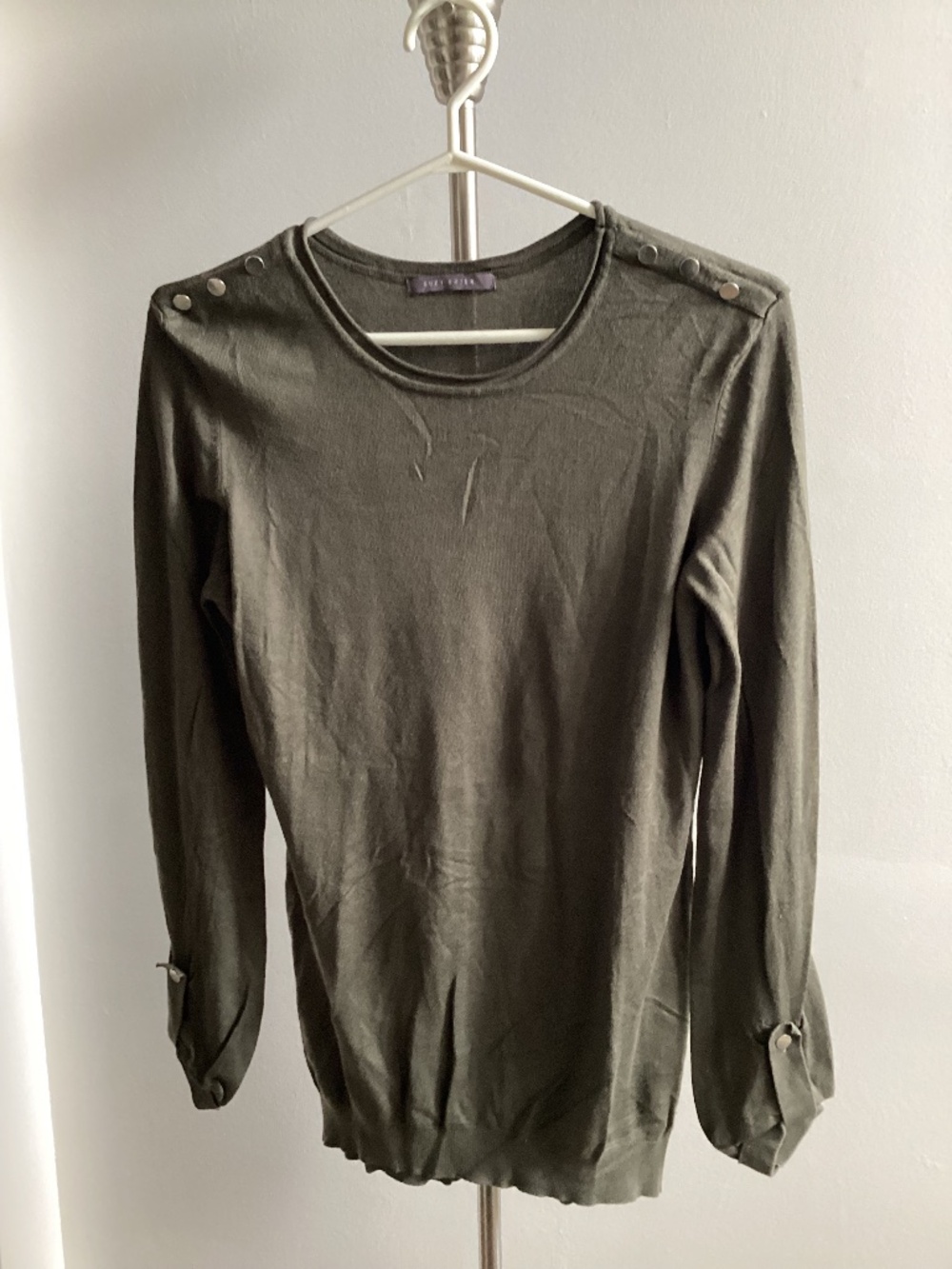 Olive 3/4 sleeve button detail epaulet sweater